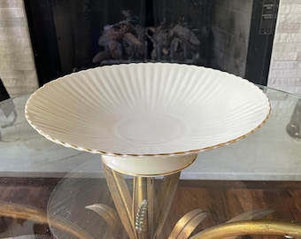 Vintage Lenox Ivory Fluted Pedestal Bowl Gold Trim 11 Inch Centerpiece Compote Fruit Bowl Made in USA Wedding Decor
