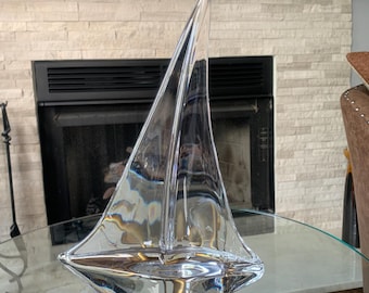 Vintage Daum France Crystal Sailboat Sculpture: French Art Glass Decor