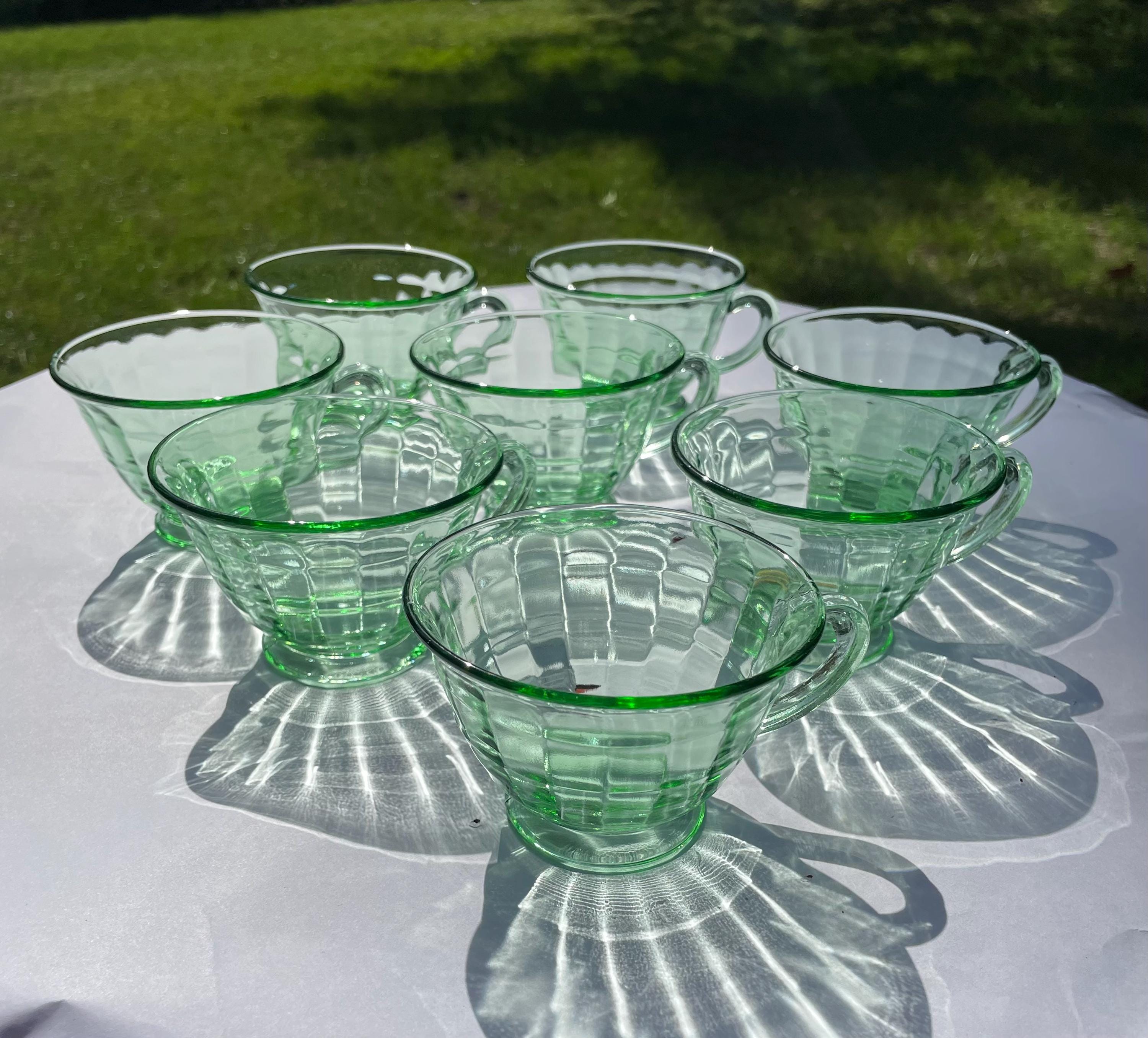 Set of 8 Anchor Hocking Block Optic Uranium Glass Cups – Vintage
