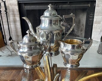 Antique Richfield Plate Co 3678 Silverplate Tea Coffee Set Quadruple Plate 3 Piece Service Pot Creamer Sugar Bowl Circa 1900