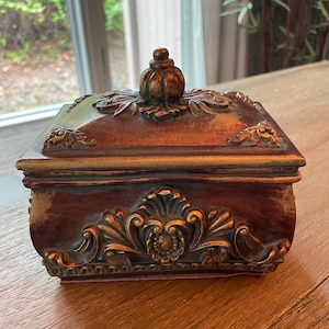 Hand Carved Wood Trinket Box with Acanthus Leaf | Art Nouveau Keepsake Jewelry Chest