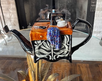 The Teapottery Sewing Machine Teapot Hand Painted Novelty Sewing Themed Teapot Quilter Gift Collectible Tea Pot England