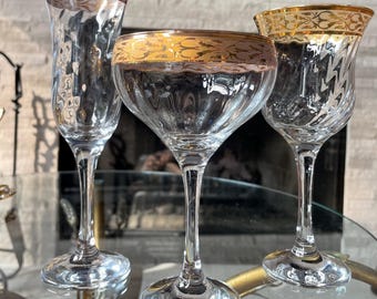 Vintage Gold Rim Swirl Glasses Champagne Flutes Coupes Wine Glasses Clear Gold Trim Sold Individually