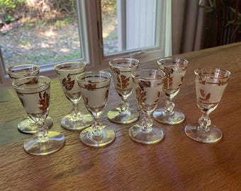 Vintage Libbey Golden Foliage Cordial Glasses - Mid-Century Barware Set of 8