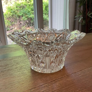 Brilliant Period Flared Cut Glass Bowl, Hobstars & Fans, 8&quot; Antique Sawtooth Rim Crystal