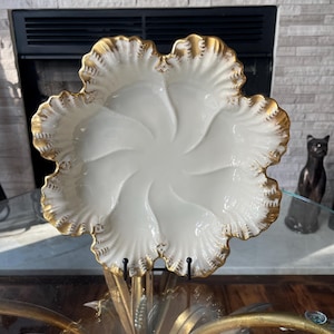Vintage Lenox Ivory Oyster Plate Gold Trim Porcelain Shell Serving Platter Seafood Plate Collectible American Fine China
