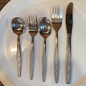 Rose Cotillion Stainless Flatware Set: Mid-Century Floral Design