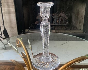 Vintage Cut Crystal Candlestick Tall Starburst Base Clear Glass Taper Candle Holder Elegant Table Decor Single