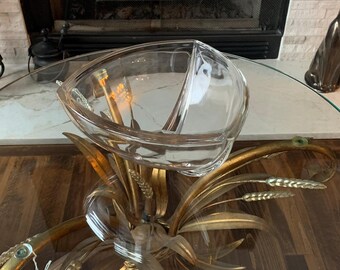 Mid Century Modern Triangle Glass Bowl Tripod Base Clear Art Glass Centerpiece 9x9x4.5 Thick Minimalist Design