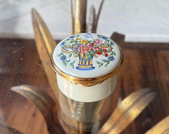 Venice Simplon Orient Express Enamel Trinket Box English Hinged Pill Box Floral Basket VSOE Collectible