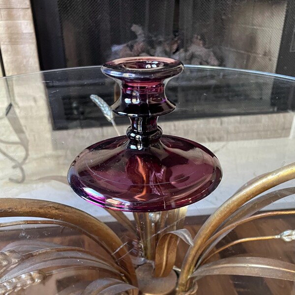 Vintage Amethyst Glass Candle Holder | 4" Taper Holder with 5" Base | Mid Century Purple Decor | Retro Glass Home Accent