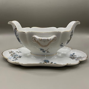Blue Floral Sauce Boat Antique French Collectable China Vintage Serveware for Collectors