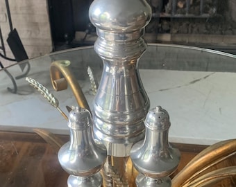 Vintage Italian Pewter Pepper Mill & Salt Pepper Shaker Set Made in Italy Tabletop Décor European Kitchen Barware