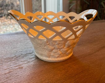 Lenox Basket Bowl Lenox Meridian Vase Lenox Gold Trim Embossed Flowers Lenox Ribbed Flared Porcelain Vases