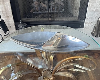 Nambe 672 Mid Century Modern Double Serving Dish Sculptural Metal Alloy Made in USA Vintage Tableware