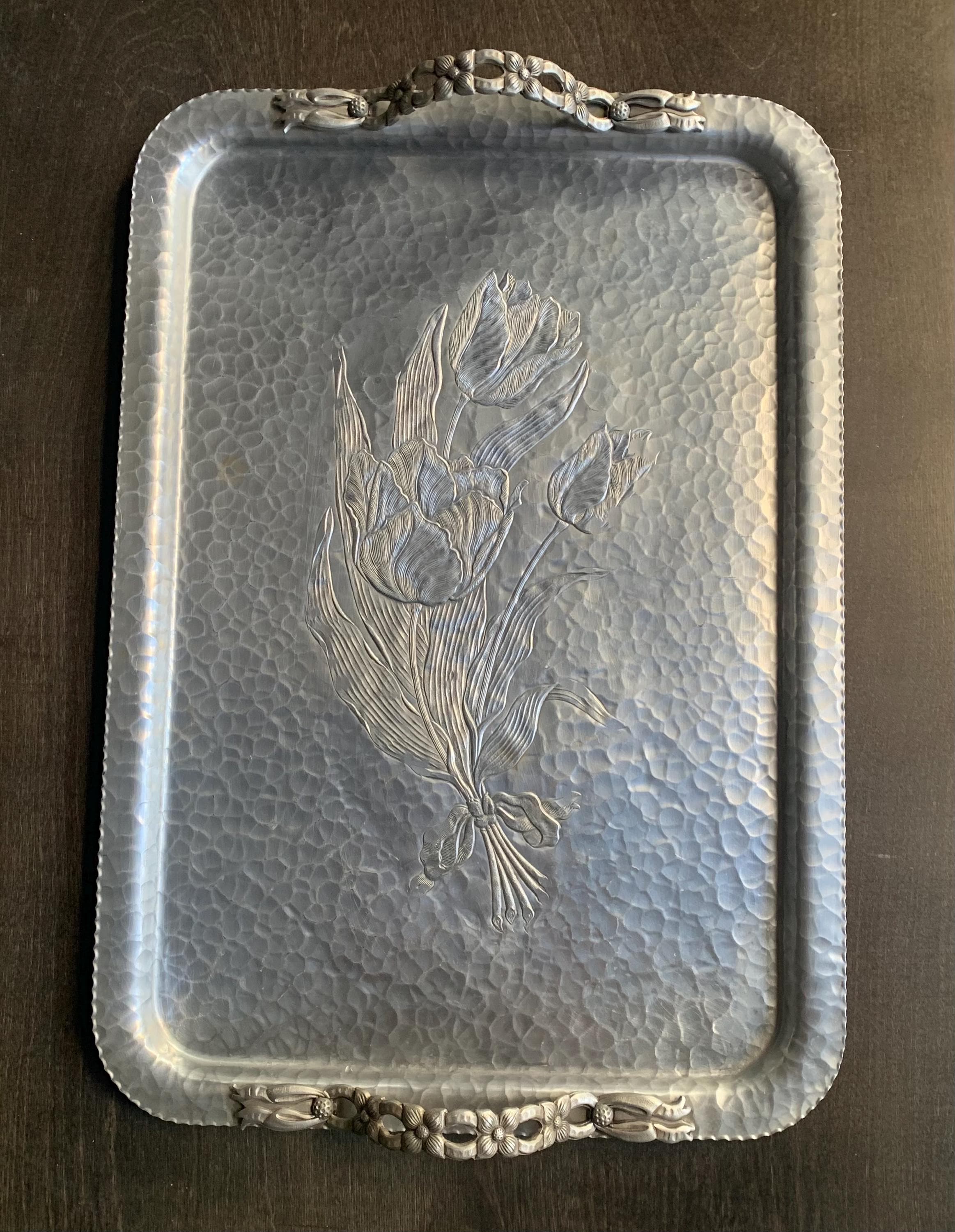 Vintage Rodney Kent Hand Wrought Aluminum Tray 423 | Hammered