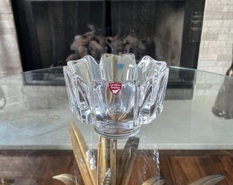 Vintage Orrefors Sweden Corona Crystal Bowl Lars Hellsten Scandinavian Art Glass Signed 4 Inch Catchall Dish