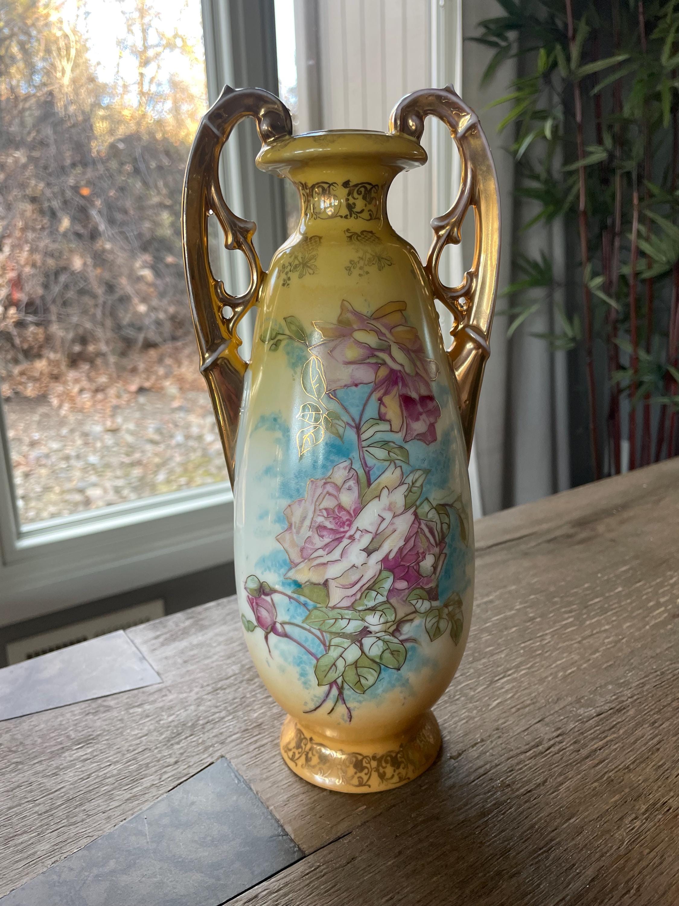 Antique Victoria Austria Porcelain Vase: Hand-painted Roses, Early