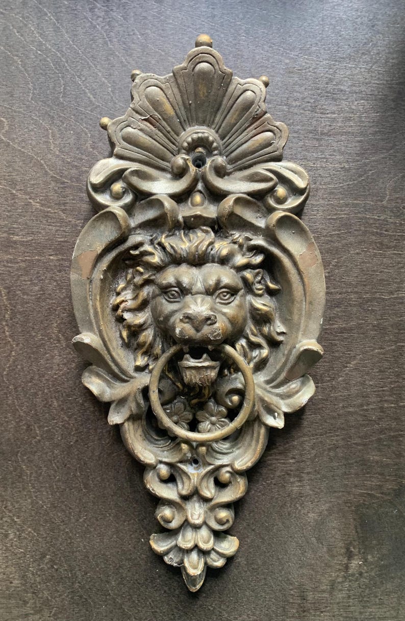Vintage Lion Door Knocker: Italian Baroque Gold Copper Plaster Resin Accent