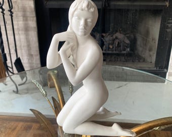 Goebel FRO FN61 Nude Figurine 1957 West Germany Bisque Porcelain Sculpture Kneeling Woman Mid Century Modern Art Figure