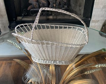 French Silver Plated Wine Bottle Holder Wire Basket Carrier Made in France Vintage Barware Champagne Caddy 10 Inch