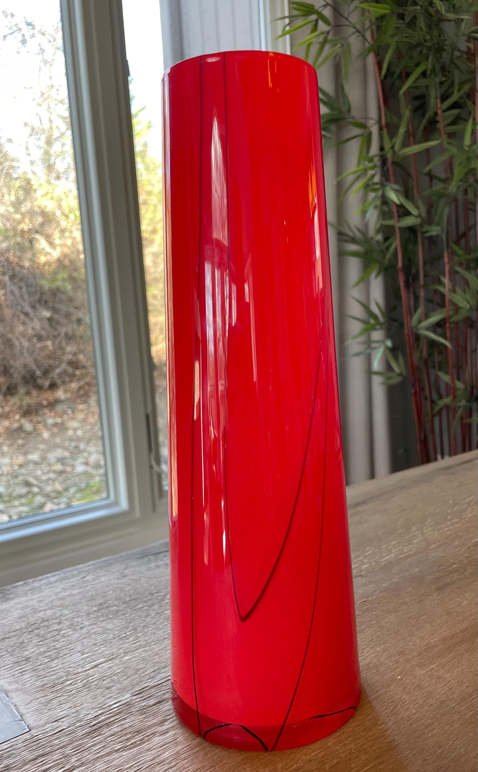 Kosta Boda Art Glass Vase Barcelona Red Black Modern Decor