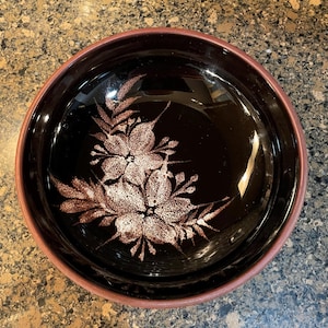 Vintage Tenby Pottery Signed Brown Floral Bowl 7-Inch Handmade Ceramic Collectible Decor