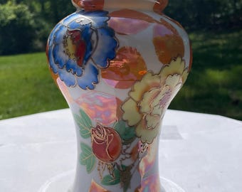 Japanese Porcelain Vase by Tashiro Shoten Elephant Mark, Hand Painted, Vibrant Colors