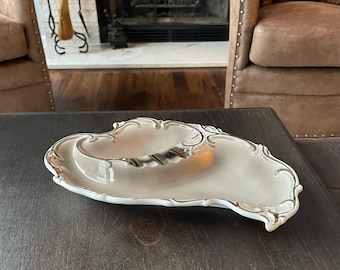 Hollywood Regency Gray Gold Metallic Ceramic Ashtray Mid-Century Modern MCM Smokers Lounge Decor