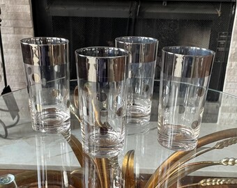 Dorothy Thorpe Platinum Band and Polka Dot Highball Glasses Set of 4  12 oz Mid Century Modern Barware