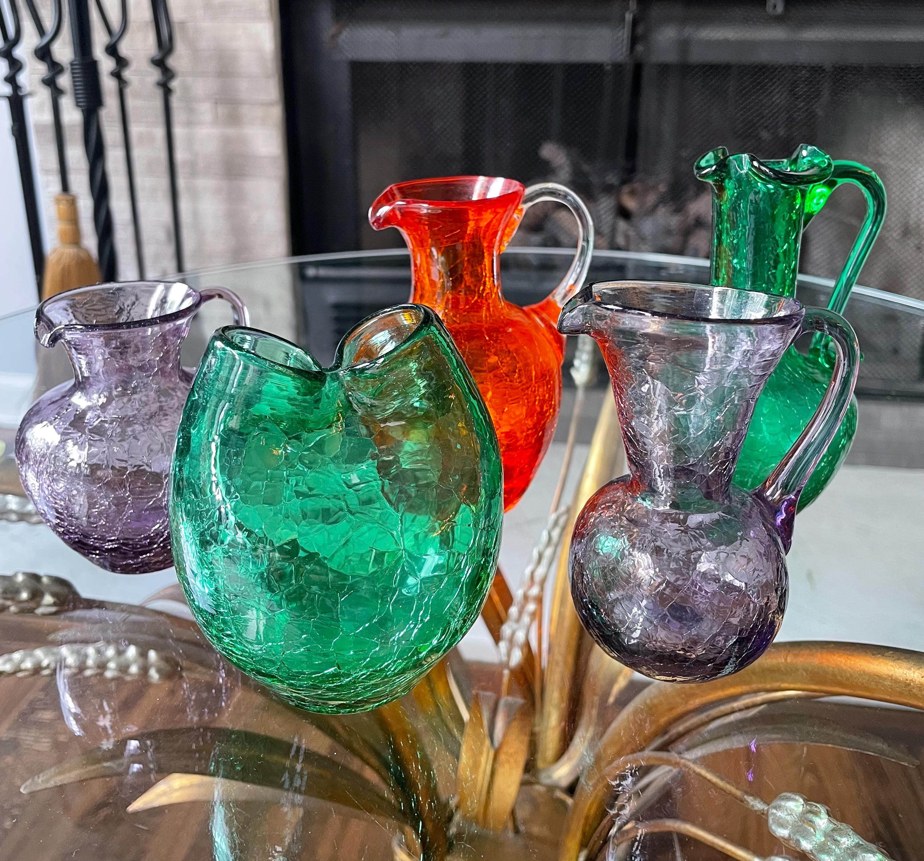 希少なヴィンテージ BLENKO ブレンコガラス 置物 手拭きガラスアメリカ雑貨 Vintage Blenko Handcrafted Glass Vase-Clear Blue w/Black