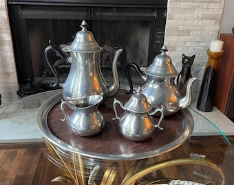 Vintage Royal Holland Pewter SHR 5 Piece Coffee Tea Service Set with Tray Sleepy Hollow Restorations Holland