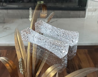 Vintage Cut Crystal Knife Rests Set of 2 Faceted Crosshatch Glass Flatware Holders Elegant Dining Table Decor