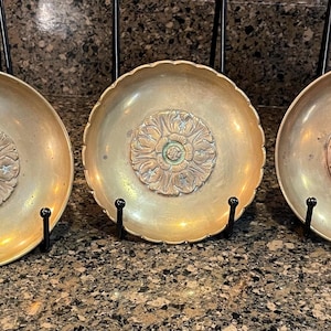 Vintage LESAVOY Brass Rosette Tray Dish, 5-Inch Decorative Metal Trinket Plate, Mid-Century Modern Catchall, Elegant Brass Decor