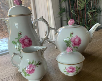 Fürstenberg Pink Roses Teapot, Coffee Pot, Creamer & Milk Jug Vintage German Porcelain