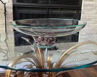 Vintage Glass Cake Stand: Purple Grape Pedestal, Retro Dessert Server