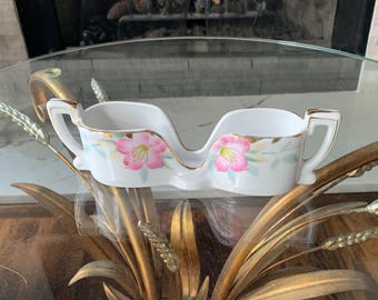 Noritake Azalea Spoon Rest Caddy Vintage Hand Painted Japan Porcelain Spoon Holder Floral Red Moriage Kitchen Decor