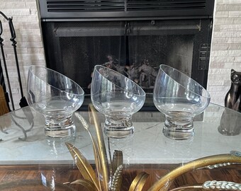 Vintage Kosta Boda Pippi Snifter Glasses Set of 3 Slanted Rim Bubble Base Swedish Barware