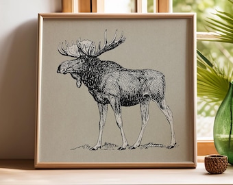 Snoop -happy Moose Print -wildlife Art, Funny Moose Face, Boho