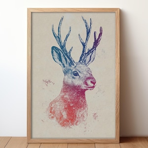 Mythical Jackalope Vintage Illustration Print | Modern Western Decor | Southwestern Wall Art | Original Art | Boho | Minimalist | Farmhouse