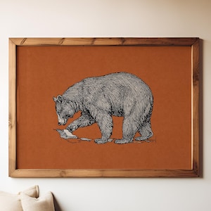 Grizzly Bear Vintage Illustration Art Print: Boho Southwestern Decor