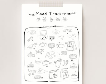 Printable Cat Mood Tracker: Coloring Page, Wellness Planner (Digital Download)