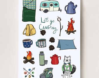 Camping Sticker Sheet,  Bullet Journal Stickers, Planner Stickers