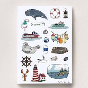 Nautical Sticker Sheet, Maine Coast, Coastal Sticker Sheets for Bullet Journaling, Planner Stickers