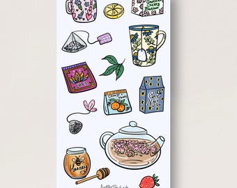 Tea Sticker Sheets for Bullet Journaling, Planner Stickers