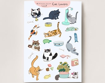 Cat Lovers Sticker Sheet, Sticker Sheets for Bullet Journaling, Planner Stickers