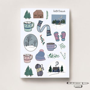 A Cozy Winter Day Mini Sticker Sheet, Winter Sticker Sheets for Bullet Journaling, Planner Stickers