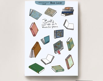 Book Lover Sticker Sheet, Sticker Sheets for Bullet Journaling, Planner Stickers