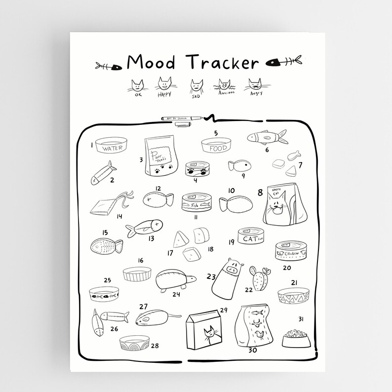 Printable Cat Mood Tracker: Coloring Page, Wellness Planner (digital ...
