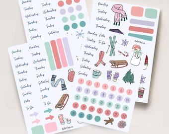 Winter Sticker Sheet Bundle for Bullet Journaling, Winter monthly layout, Planner Sticker monthly kit
